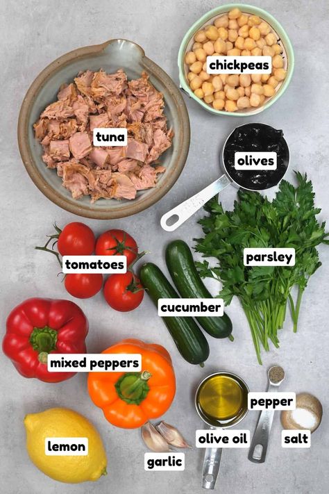 Easy Mediterranean Tuna Salad Lentil And Tuna Salad, Mediterranean Diet Lifestyle, Tuna Mediterranean Salad, Tuna And Spinach Recipes, Tuna In Salad, Mediterranean Tuna Salad Recipe, Tuna Salad Lunch Ideas, Tuna Salad Ideas, High Protein Mediterranean Recipes