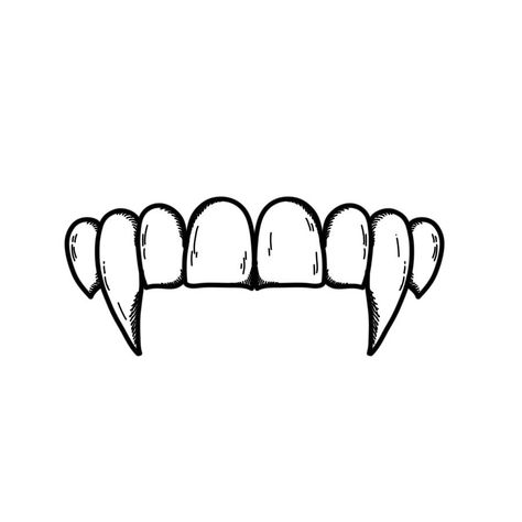 Vampire Drawings Easy, Minimalist Vampire Tattoo, Vampire Teeth Tattoo Simple, Creepy Pasta Tattoo, Vampire Fang Tattoo, Sharp Teeth Tattoo, Vampire Teeth Art, Scream Knife Tattoo, Halloween Tattoo Stencil