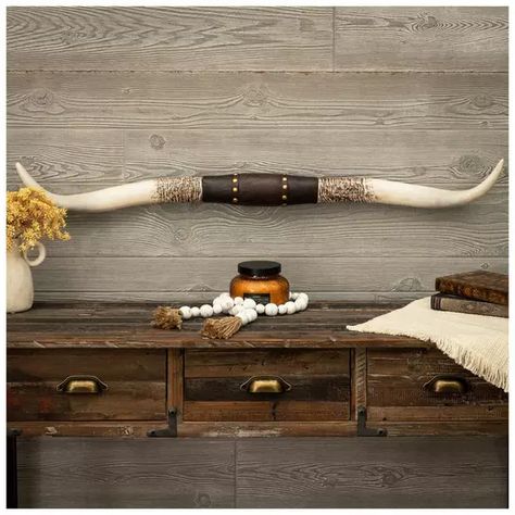 Longhorn Studded Western Wall Decor | Hobby Lobby | 1644814 Punchy Western Decor, Western Wall Decor Bedroom, Western Glam Decor, Cowhide On Wall Ideas, Western Entryway, Longhorn Wall Decor, Country Western Home Decor, Farmhouse Property, Modern Western Home Decor