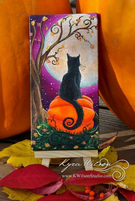 Halloween Canvas Paintings, Halloween Canvas Art, Baba Jaga, Fall Canvas Painting, Arte Doodle, Halloween Kunst, Fall Canvas, Halloween Black Cat, Halloween Painting