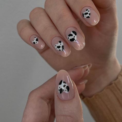 Heart Print Nails, Cow Face Nails, Short Cow Nails, Nails Design 2022, Abstract Nails, Country Nails, Cow Nails, Cow Face, Heart Nails