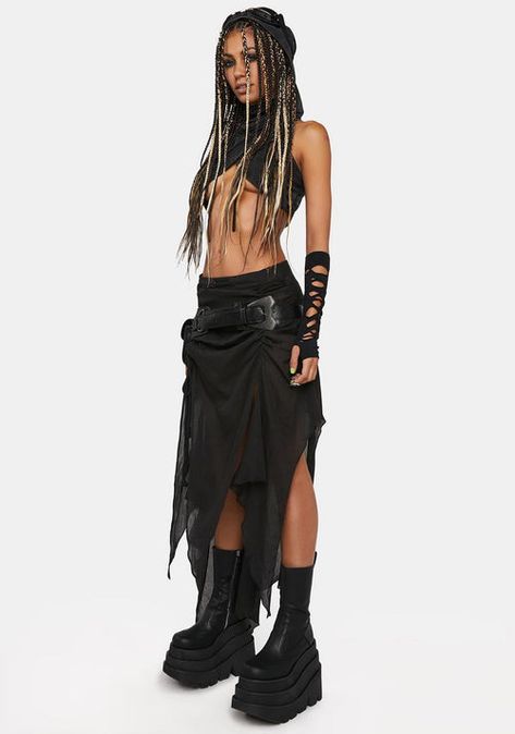 Darker Wavs Clothing, Shoes, & Accessories | Dolls Kill Blue Drip, Lace Up Shirt, Rave Fits, Asymmetrical Midi Skirt, Punk Pants, Dark In Love, Outfits Rave, Mesh Tops, Black Dolls