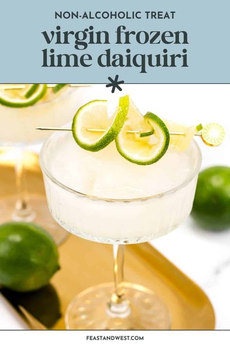 This frozen virgin daiquiri is so good that you won't even be able to tell the rum is missing! A deliciously fun mocktail recipe. Virgin Daiquiri Recipe Frozen, Fun Mocktail Recipe, Virgin Daiquiri, Lime Daiquiri, Fun Mocktail, Margarita Mix Recipe, Virgin Margarita, Peach Daiquiri, Alcoholic Treats