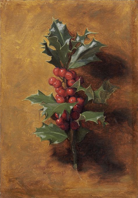 James Hayllar 'The four seasons - Holly' 1873 | HI RES. Jame… | Flickr James Hayllar, Christmas Still Life, Holly Images, Plum Leaves, Vintage Still Life, Christmas Branches, Christmas Background Images, Branch Art, Art On Wood