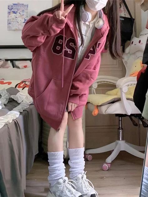 Deeptown Harajuku Zip Up Hoodies Women Vintage Kpop Letter Embroidery Sweatshirts Pink Oversized Loose Casual Tops Y2k Aesthetic - Hoodies & Sweatshirts - AliExpress Aesthetic Hoodies, Korean Casual, Embroidery Sweatshirt, Letter Embroidery, Hoodie Outfit, Zip Up Hoodies, Pink Sweatshirt, Y2k Aesthetic, Women Vintage