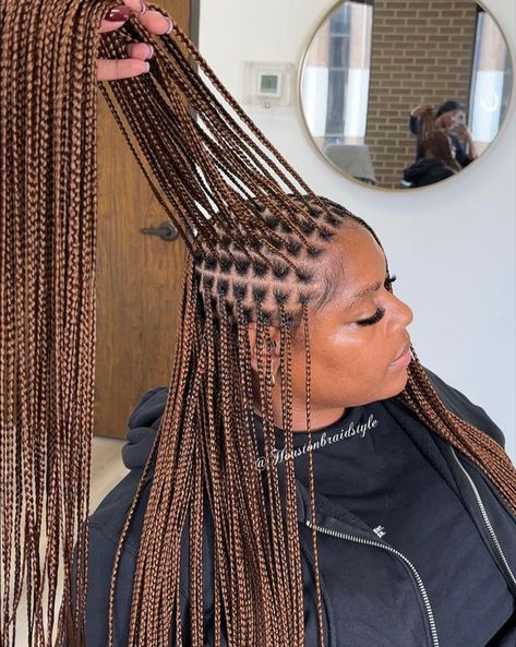 houstonbraidstyle Small Knotless Braids Hairstyles With Color, Small Medium Knotless, Small Medium Knotless Braids, Small Box Braids Hairstyles, Braiding Ideas, Medium Knotless Braids, Fall Braids, Women Cornrows, Braiding Hair Colors