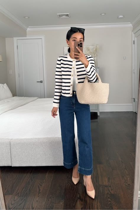 Staple J. Crew cardigan for smart work friendly outfits Staple Work Outfits, Lady Cardigan Outfit, J Crew Women Outfits, Cardigan Work Outfit, Blue Linen Pants Outfit, Summer Work Outfits Office, Smart Casual Work Outfit Women, Edgy Work Outfits, Ladylike Outfits