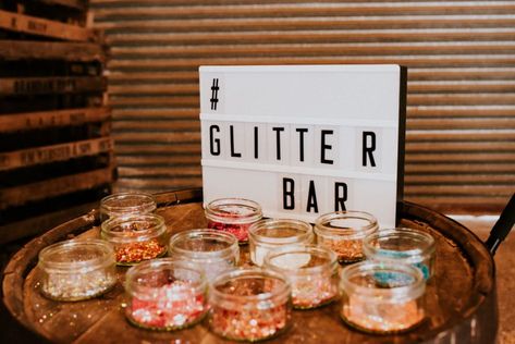 Festival Themed Party Ideas, Rave Wedding Theme, Hen Festival Party Ideas, Glitter Bar Wedding, Glitter Bar Party, Glitter Bar Ideas, Festival Party Ideas, Festival Party Theme, Hen Fest