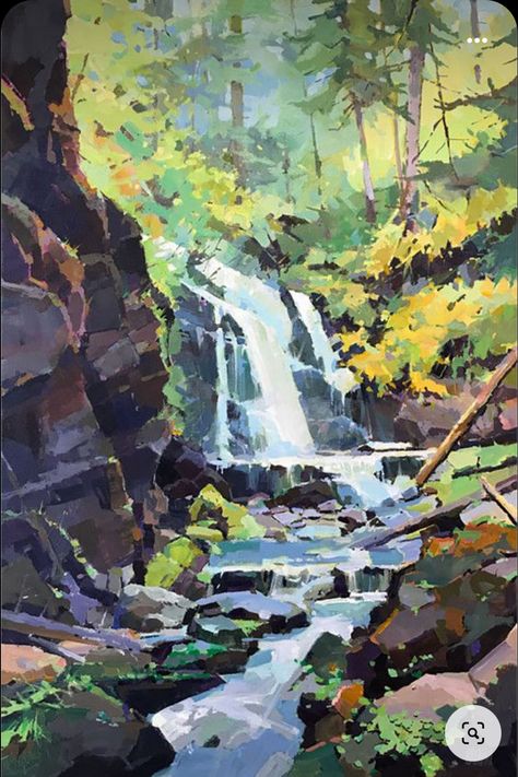 Randy Hayashi Paintings, Gouche Landscape, Randy Hayashi, Canvas Reference, Landscape Art Ideas, Acrylic Landscape Paintings, Woods Painting, Acrylic Illustration, Painted Landscapes