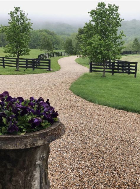 Walkway From Driveway To Backyard, Country Driveway, Farm Driveway, Farm Landscaping, Farm Entrance, Driveway Entrance Landscaping, Driveway Entrance, Driveway Landscaping, Farmhouse Landscaping