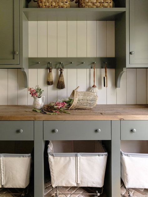 Cottage Laundry Room, Green Laundry, Laundry Room Renovation, New Countertops, Small Sink, Laundry Room Inspiration, Small Laundry Room, Small Laundry, Laundry Mud Room