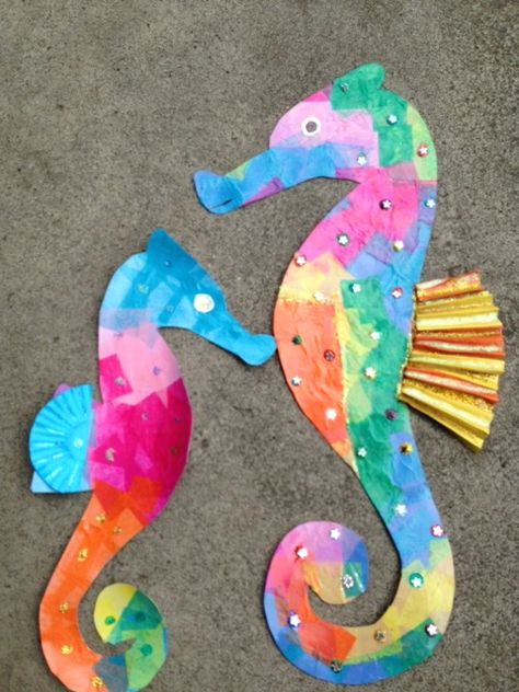 Australia Day Craft Preschool, Ocean Crafts Preschool, Eric Carle Crafts, Seahorse Crafts, Kindergarten Art Crafts, Ocean Theme Preschool, Class Art Projects, Fun Summer Crafts, Seahorse Art