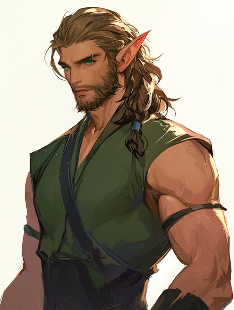 Awakened Shrub Dnd, Male Elf Character Art, Elf With Beard, Wood Elf Male, Male Elf Art, Wood Elf Dnd, Elves Kingdom, Half Elf Dnd, Bearded Elf