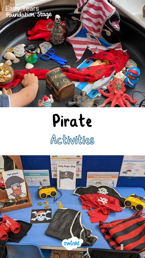 Some lovely pirate eyfs inspiration thanks to @flyingstart_molesey and Lottie Makes. Click to explore more pirate activities. Pirate Eyfs, Pirates Eyfs, Pirate Captain Hat, Role Play Scenarios, Pirate Ideas, Jolly Roger Flag, Weekly Themes, Pirate Activities, Early Years Foundation Stage