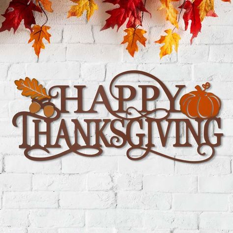 The “HAPPY THANKSGIVING” sign is embellished with fall leaves and small pumpkin to add a warm touch to your Thanksgiving party. Happy Thanksgiving Sign, Thanksgiving Wall Decor, Thanksgiving Leaves, Harvest Sign, Thanksgiving Sign, Turkey Decor, Thanksgiving Signs, Harvest Thanksgiving, Thanksgiving Party