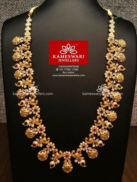 Gold Smith #GoldJewelleryHaram Gold Jewelry Long Haram, Long Chains Indian Gold Bridal, Ramparivar Kasu Haram, Long Haaram Designs Gold, Ramparivar Necklace Designs, Kameshwari Jewellery, Ramparivar Haram Designs, Long Necklace Gold Indian Bridal, Long Haram Designs Indian