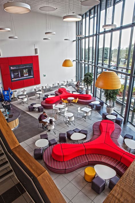 Canteen Design, Office Layouts, Cafeteria Design, Edinburgh College, School Buildings, Student Lounge, School Building Design, Innovative Office, Bibliotheque Design