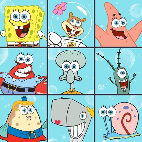 All Spongebob Characters, Spongebob Shows, Spongebob Characters, Yellow Stickers, Rally Idea, Spongebob Quotes, Planet Crafts, Scrapbook Printables Free, Spongebob Drawings