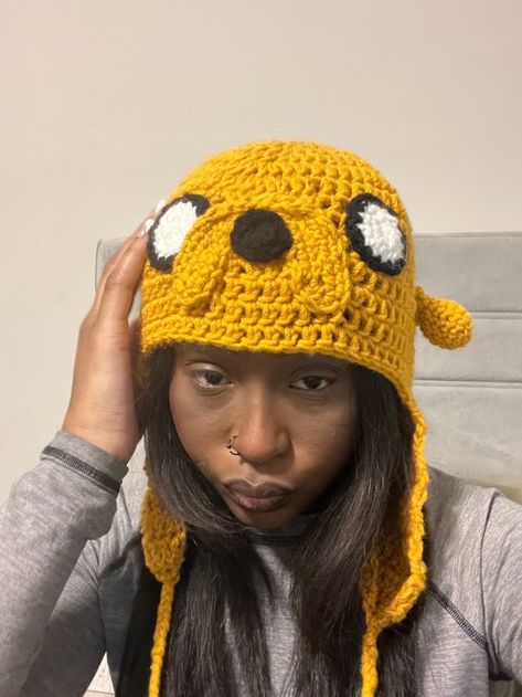 Jake The Dog Crochet Hat, Dog Hat Pattern, Crochet Character Hats, Jake The Dog, Confection Au Crochet, Beginner Crochet Tutorial, Bonnet Crochet, Crochet Beanie Pattern, Crochet Clothing And Accessories