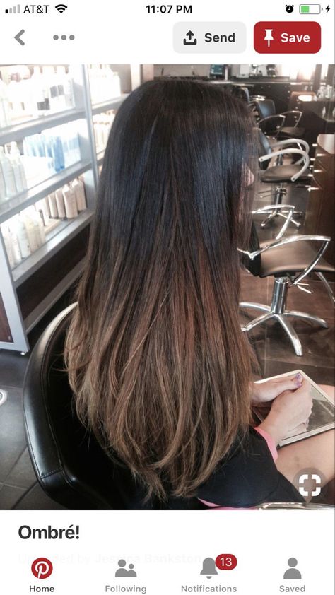 Dark To Light Ombre Hair Long, Dark Brown Hair With Light Ends, Brown Ends On Black Hair, Hair Ends Dyed, Ombre Hair Color For Black Hair, Black To Brown Ombre Hair, Brown Hair Tips, Black Hair Dyed Brown, Straight Hair Balayage