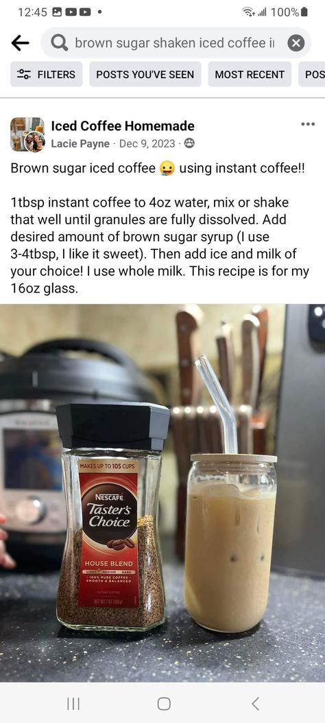 Tasters Choice Coffee, Homemade Iced Coffee, Cold Starbucks Drinks, Brown Sugar Syrup, House Blend, Coffee Uses, Girl Things, Coffee Creamer, Instant Coffee