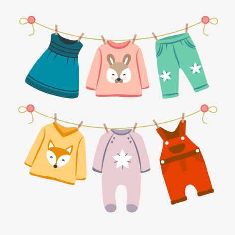 Vector Clothes, Cartoon Clothes, Clothes Cartoon, Clothes Illustration, Baby Layouts, Cartoon Clothing, Clothes Drying, Baby Bundles, Folding Clothes