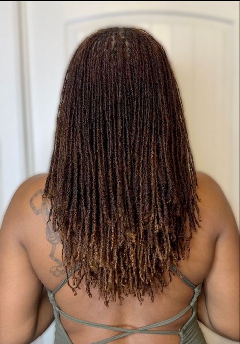 Medium Size Sisterlocks, Sisters Locks Hair Styles, Brown Sisterlocks, Microlocs Long, Interlocking Microlocs, Brown Microlocs, Hairstyles For Sisterlocks, Micro Sisterlocks, Blonde Sisterlocks