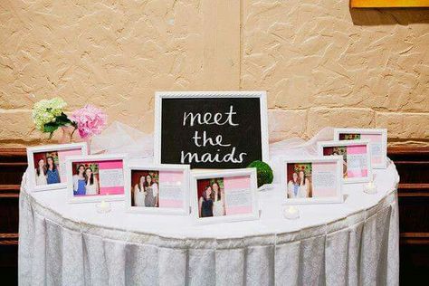 Meet the maids Meet The Bridesmaids, Meet The Bridal Party, Meet The Maids, Bridal Party Ideas, Bridal Party Sign, Shower Care, Team Table, Color Durazno, Inspiration Pics