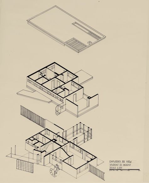 Exploded Isometric, Gropius House, Isometric Drawing, House Roof, Ads Creative, Floor Plans, Drawings, Quick Saves