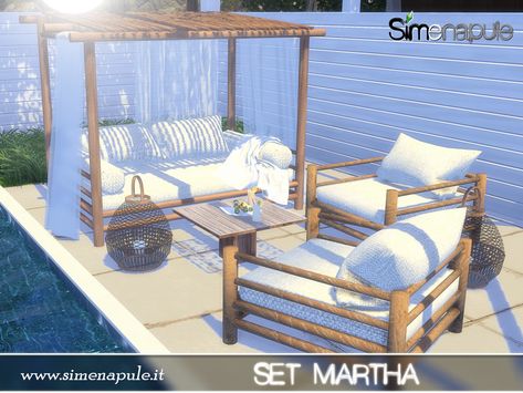 The Sims Resource - Martha Set Sims 4 Cc Rooms Living Room, Sims 4 Cc Exterior Furniture, Sims 4 Outside Furniture, Sims Cc Exterior, Sims 4 Beach Furniture Cc, Sims 4 Island Living Cc Furniture, Island Cc Sims 4, Ts4 Pool Cc, The Sims Resource Living Room