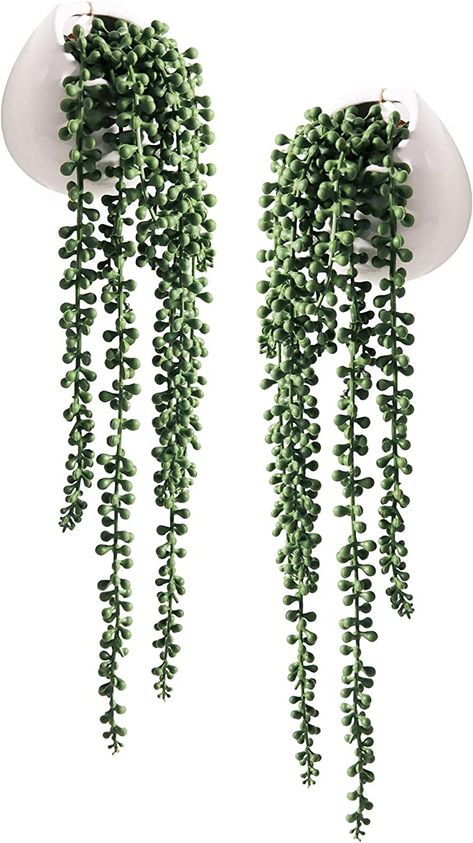 Plants For Home Office, Succulents Hanging, Fake Hanging Plants, String Of Pearls Plant, Artificial Eucalyptus Garland, Pots Set, White Ceramic Planter, Artificial Hanging Plants, Purple Succulents