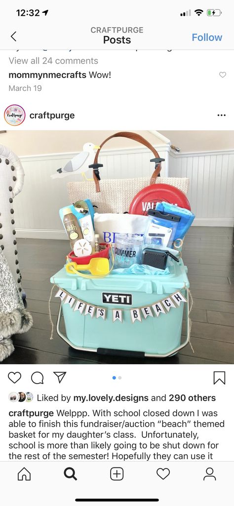 Beach Bag Raffle Basket Ideas, Beach Theme Raffle Basket Ideas, Beach Raffle Basket Ideas, Cooler Raffle Basket Ideas, Silent Auction Ideas, Bar Gift Basket, Silent Auction Gift Basket Ideas, Raffle Gift Basket Ideas, Silent Auction Basket