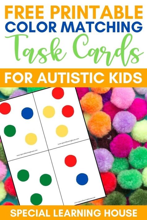 Free Printable Color Matching Pompom Task Cards - Special Learning House Velcro Matching Activities Free, Free Printable Task Boxes, Free Printable Playdough Task Cards, Teacch Activities Free Printable, Free Playdough Task Cards, Hands On Task Boxes, Task Boxes Preschool Free Printables, Preschool Task Boxes Free, Task Boxes For Special Education Free