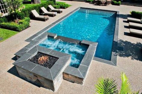 63 Hot Tub Deck Ideas: Secrets of Pro Installers & Designers Whirlpool Deck, Spool Pool, Pools For Small Yards, Moderne Pools, Geometric Pool, Hot Tub Backyard, Small Pool Design, Jacuzzi Outdoor, Luxury Pools