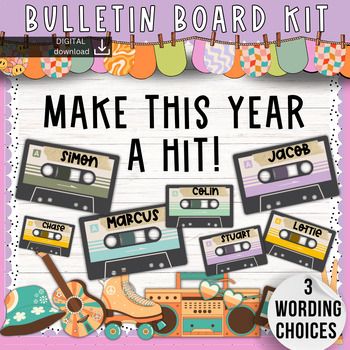 SlidesAndStyle Teaching Resources | Teachers Pay Teachers 90s Theme Bulletin Board Ideas, License Plate Bulletin Board, Fun Back To School Bulletin Board Ideas, 50s Bulletin Board Ideas, 90s Bulletin Board Ideas, Retro Back To School Bulletin Board, Music Classroom Door Ideas, 80s Bulletin Board Ideas, 90s Bulletin Board