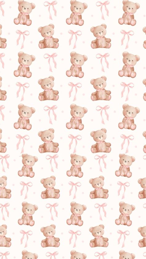 Pink Bear Background, Coquette Bow Wallpaper Iphone, Pink Bow Aesthetic Wallpaper, Bow Wallpaper Ipad, Girly Wallpaper Ipad, Teddy Bear Wallpaper Iphone Aesthetic, Baby Aesthetic Wallpaper, Pink Teddy Bear Wallpaper, Cute Wallpapers Aesthetic Pink