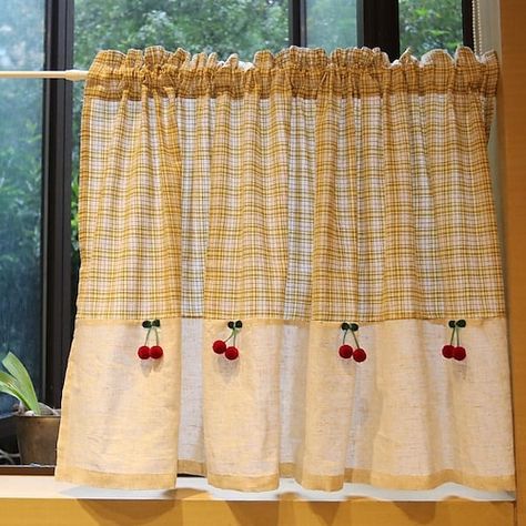 Short Cafe, Cabinet Curtain, Curtains Short, Curtains Farmhouse, Farmhouse Cabinet, Half Curtains, Handmade Curtains, Farmhouse Cabinets, Bathroom Hotel