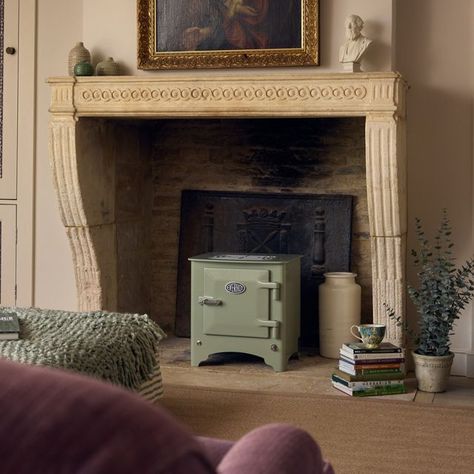 Cooker In Fireplace, Stove In Conservatory, Everhot Electric Stove, Modern Electric Fires, Electric Stove Heaters, Fire Surrounds, Bungalow Ideas, Inset Stoves, Electric Stove Fire