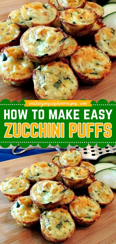 Looking for things to make with zucchini? Here's a simple appetizer recipe! It's also an easy vegetable side dish! Baked with cheddar, these zucchini puffs have so much flavor in every bite. Plus, they're packed with nutrients and are low-calorie! Healthy Things To Make With Zucchini, Grated Zucchini Recipe, Thing To Make With Zucchini, Shredded Zucchini Breakfast Recipes, Zucchini Recipes Sides, Cheesy Zucchini Stacks, Zucchini Low Calorie, Zucchini’s Recipes, Zucchini And Bisquick Recipes