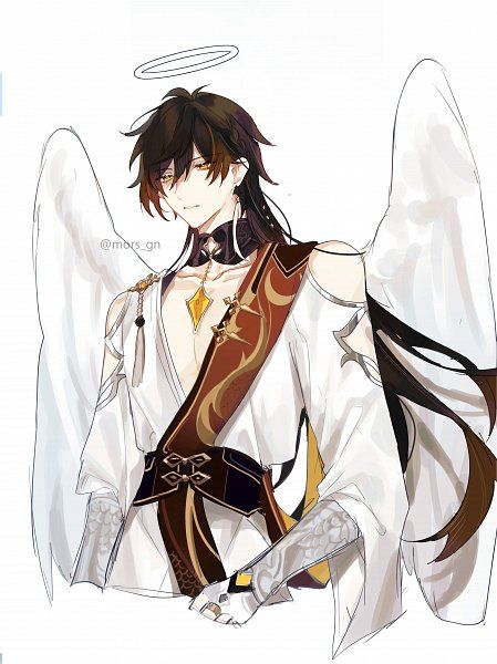 Zhongli And Pantalone, Man With Wings, Zhongli Genshin Impact, Novel Game, Angel Boy, Anime Wall Art, Handsome Anime Guys, Handsome Anime, Cute Anime Guys