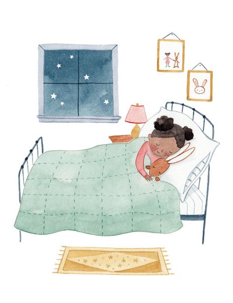 Julianna Swaney Illustration, Juliana Swaney, Digital Watercolor Illustrations, Julianna Swaney, Children Book Illustration Watercolor, Bed Illustration, The Velveteen Rabbit, Bedroom Illustration, Bunny Watercolor