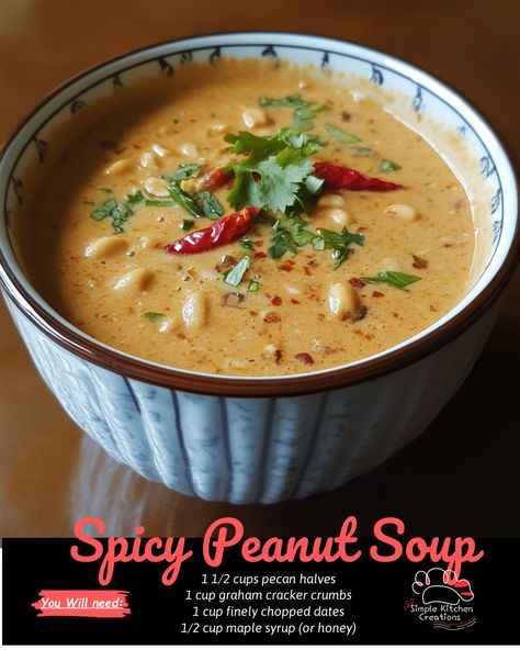 Indulge in the rich and creamy goodness of this Spicy Peanut Soup recipe! Perfect for cozy nights in, this flavorful and satisfying soup will warm you up from the inside out. Get the recipe now and add a little spice to your mealtime routine. #souplover #peanutpower #spicygoodness #comfortfood #recipeidea Spicy Peanut Soup, African Peanut Soup Recipe, Peanut Soup Recipe, Spicy Soup Recipes, Cream Cheese Stuffed Peppers, African Peanut Soup, Soup Store, Healing Soup, Best Banana Pudding