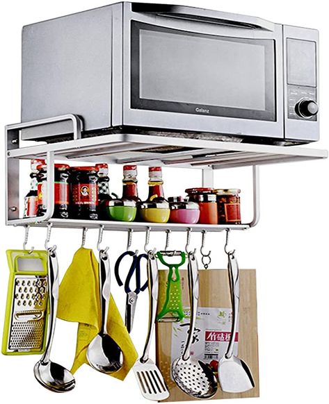 Wall Mounted Microwave, Oven Wall, Mounted Microwave, Shelf Kitchen Cabinets, White Microwave, Wall Mount Shelf, Microwave Shelf, Shelf With Hooks, Pantry Organizers