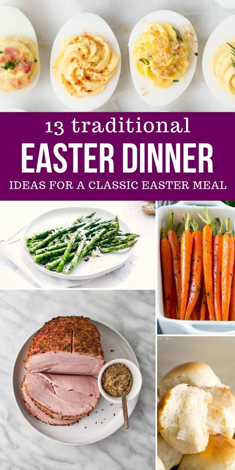 Here is a list of 13 traditional Easter dinner ideas to whip up and serve your family and friends. Classic Easter dishes that will dress up the dinner table. #tradtional #Easter #meal #classic #easy #delicious #holiday Traditional Easter Dinner, Easter Dinner Sides, Easter Dinner Ideas, Easter Side Dishes Recipes, Easy Easter Dinner, Easter Salad, Easter Dinner Menus, Easter Meal, Recipes Easter