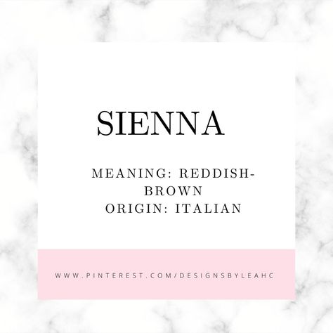 Baby Girl Name: Sienna. Meaning: Reddish-brown. Origin: Italian. www.pinterest.com/designsbyleahc January Meaning, Sienna Name, Italian Girl Names, Meaningful Baby Names, Girl Names With Meaning, Find Name, Baby Girl Name, Baby Name List, Baby Names And Meanings