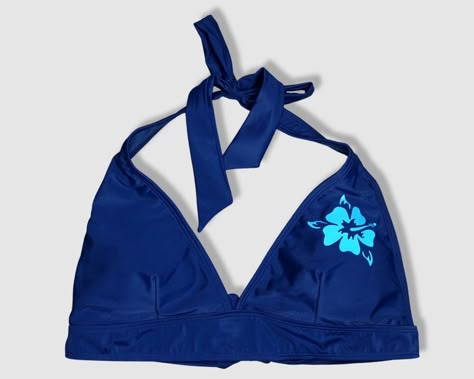 Tying Bikini Halter Top - Navy Blue With Light Blue Hibiscus – Sparkle Swimwear Dark Blue Swimsuit, Honolulu Oahu, Blue Hibiscus, Two Piece Swimwear, Cute Bathing Suits, Karate Kid, Summer Swim Suits, Cute Swimsuits, Blue Swimsuit