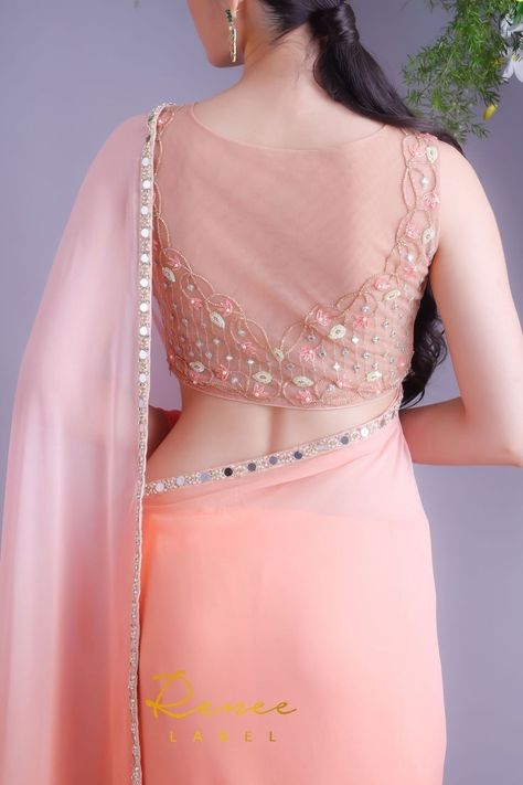 Lehenga Back Blouse Designs, Back Blouse Designs, Chiffon Saree Party Wear, Ombre Saree, Blouse Back Neck Design, Back Neck Design, Latest Blouse Designs, Designs Blouse, Netted Blouse Designs