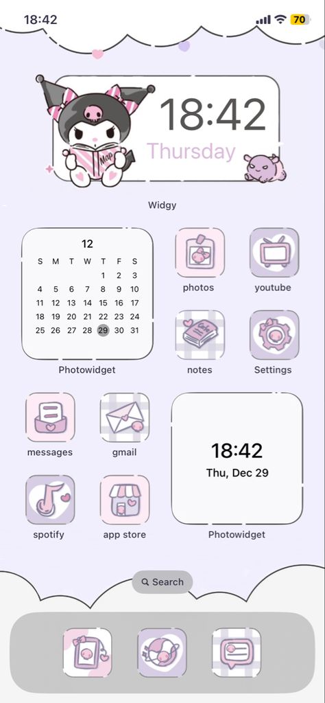 My Melody Ipad Homescreen, Kuromi Homescreen Ideas, Kuromi Phone Background, Kuromi Iphone App Icons, Kuromi Home Screen Wallpaper, Iphone Sanrio Theme, Kuromi And My Melody Icons For Apps, Kuromi Wallpaper Layout, Kuromi Instagram Highlight Covers