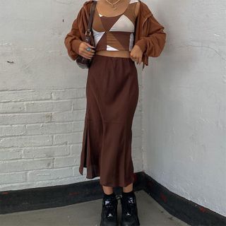 Harajuku Skirt, Dr Aesthetic, Long Brown Skirt, Brown Outfits, Inspo Fits, Egirl Fashion, Skirt Streetwear, Tulle Long Skirt, Oreo Recipes