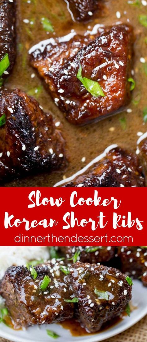 Ribs Dinner Ideas, Slow Cooker Short Ribs, Korean Short Ribs, Slow Cooker Korean Beef, Short Ribs Slow Cooker, Slow Cooker Ribs, Short Ribs Recipe, Slow Cooked Meals, Crock Pot Slow Cooker